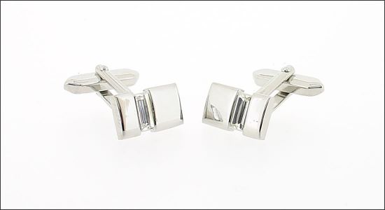 Bouton de manchette petit rectangle avec un cristal blanc